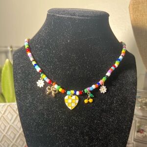🎀 Colorful Beaded Necklace with Charms 🎀
